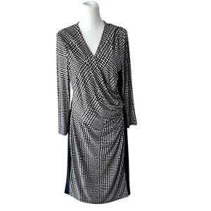 Lauren by Ralph Lauren Black and White Pull Over Side Ruched Dress